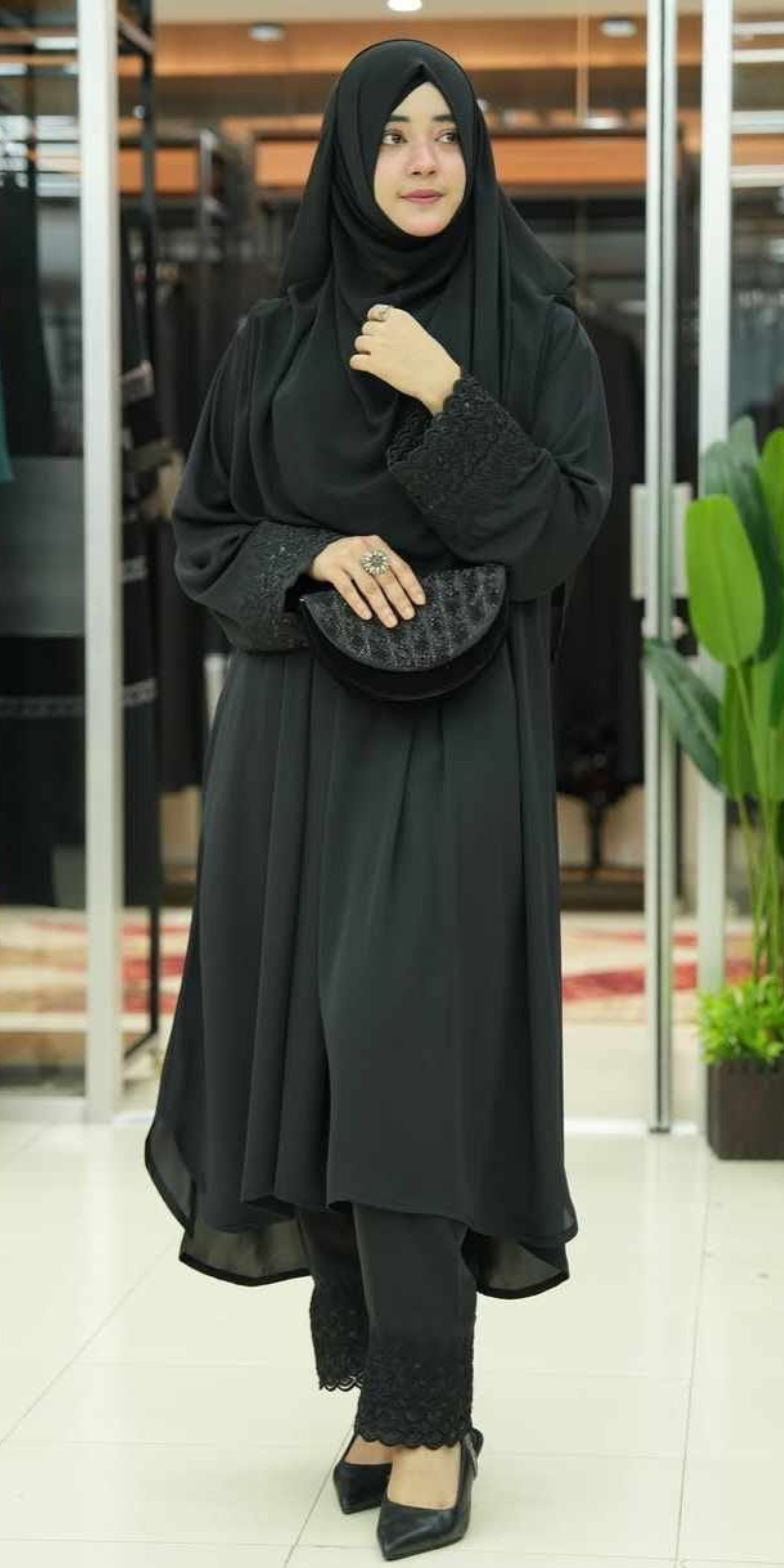 💕𝐊𝐎𝐓𝐈 𝐀𝐛𝐚𝐲𝐚💕 কুর্তি+প্লাজু  - Black